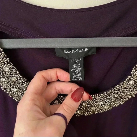 R&M Richard’s Two Piece Dress Metallic Pattern Neckline Jacket Sheer Sleeves 14 - Picture 5 of 13